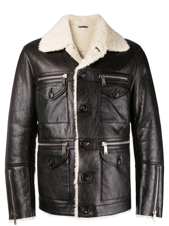 Dsquared2 Lambs Fur Trimmed Jacket - Black