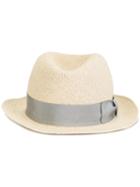Giorgio Armani Grosgrain Trim Straw Hat, Men's, Size: 58, Nude/neutrals, Straw/viscose/cotton