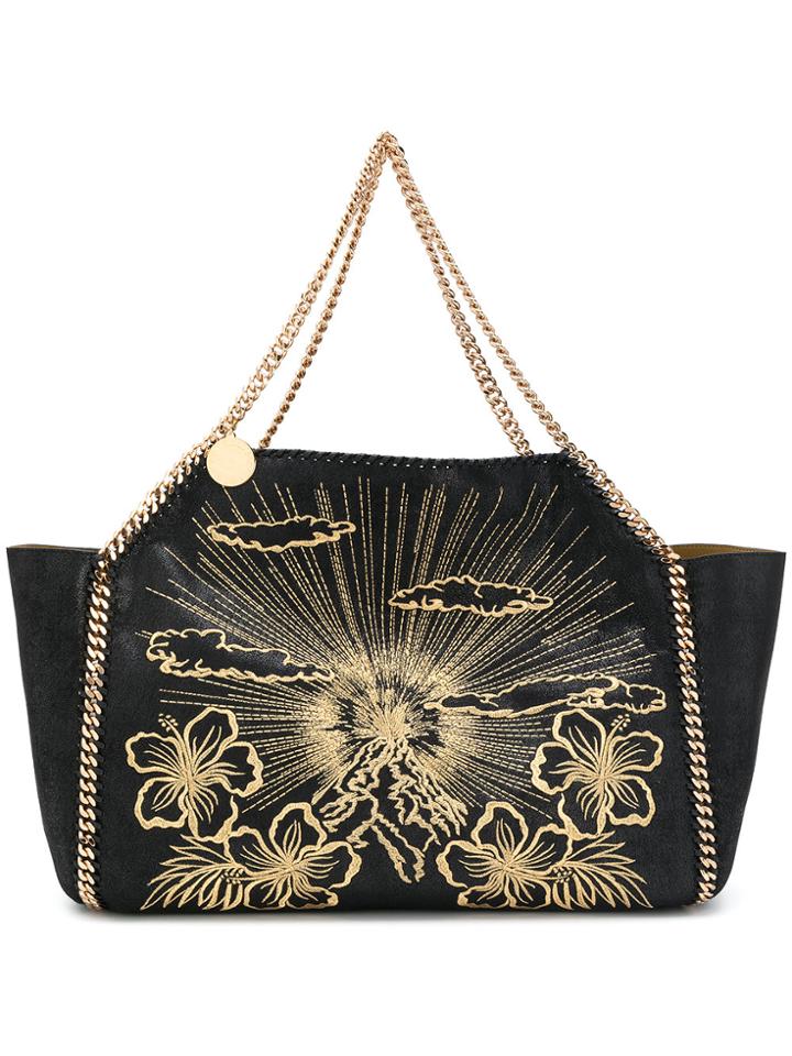 Stella Mccartney Large Embroidered Falabella Shoulder Bag - Black