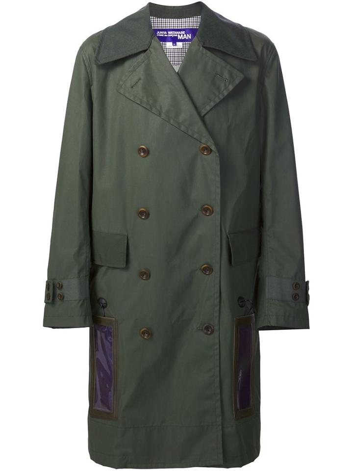 Junya Watanabe Comme Des Garçons Man Double Breasted Coat, Men's, Size: Large, Green, Polyester/cotton/artificial Leather