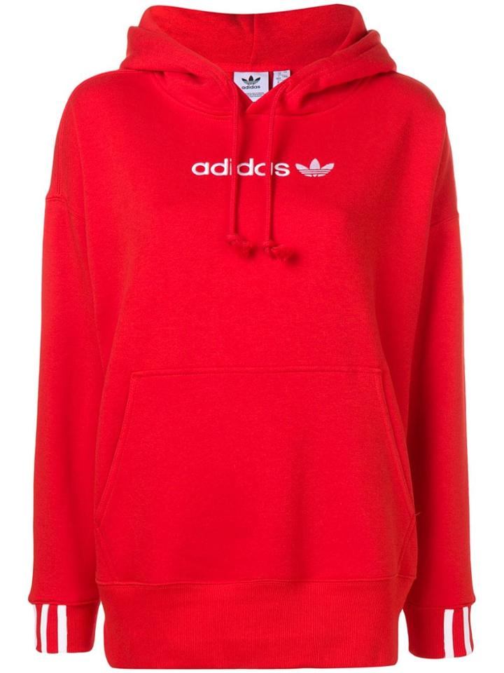 Adidas Contrast Logo Hoodie - Red