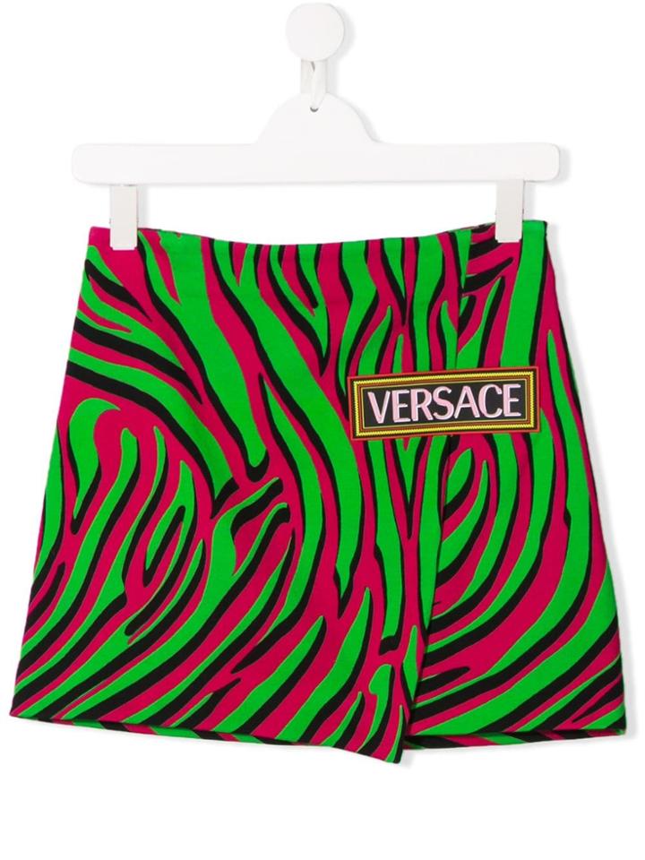 Young Versace Teen Zebra Print Skirt - Green