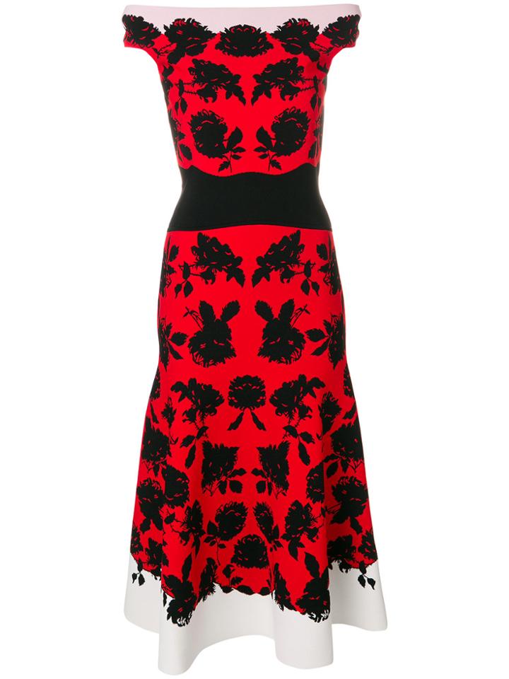 Alexander Mcqueen Off-shoulder Floral Midi Dress - Multicolour