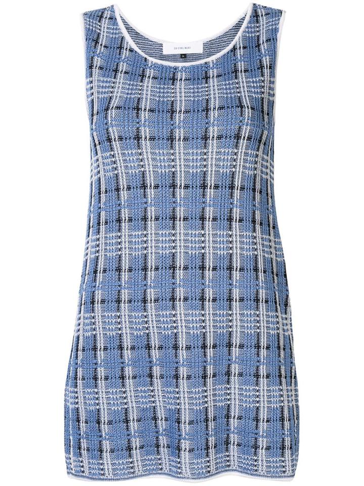 Le Ciel Bleu Check Pattern Knit Top - Blue