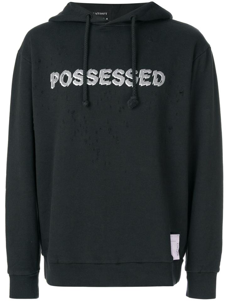 Satisfy Distressed Hoodie With Slogan - Black