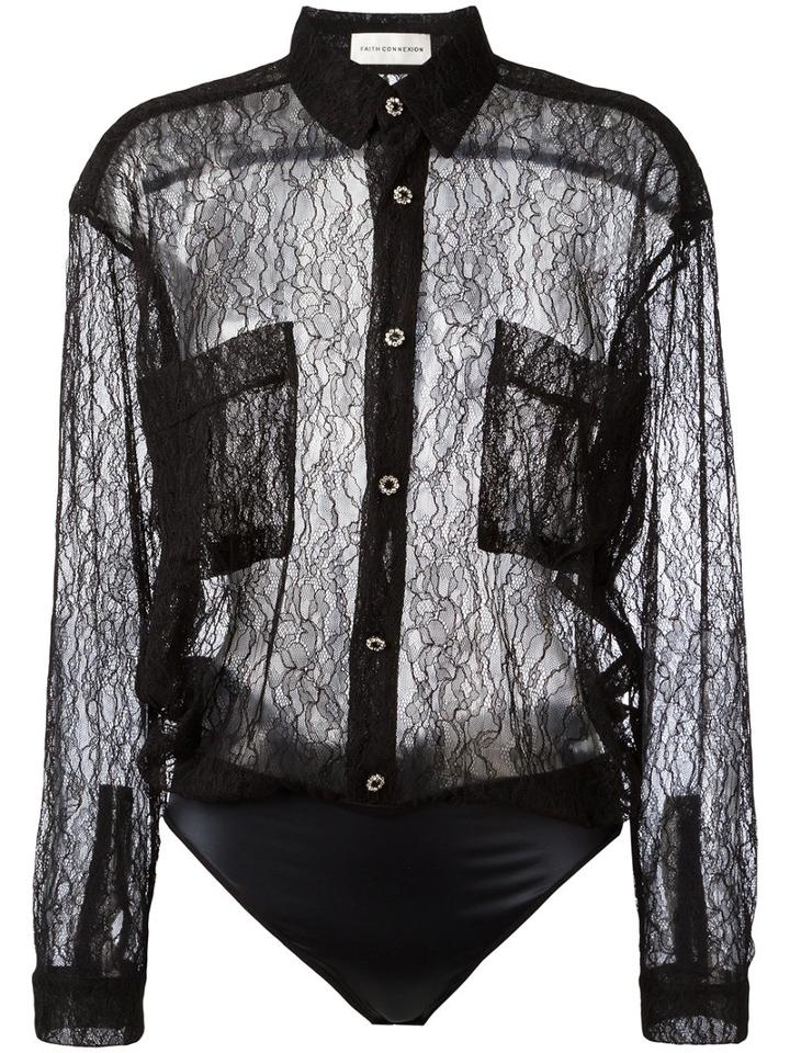 Faith Connexion Lace Body Shirt, Women's, Size: Medium, Black, Polyamide