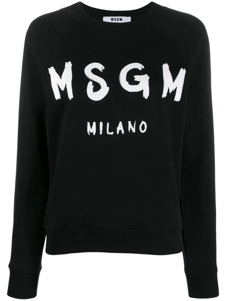 Msgm Logo Print Crew Neck Sweater - Black