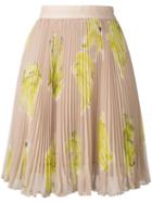 Msgm Banana Print Pleated Skirt, Women's, Size: 38, Yellow/orange, Polyester