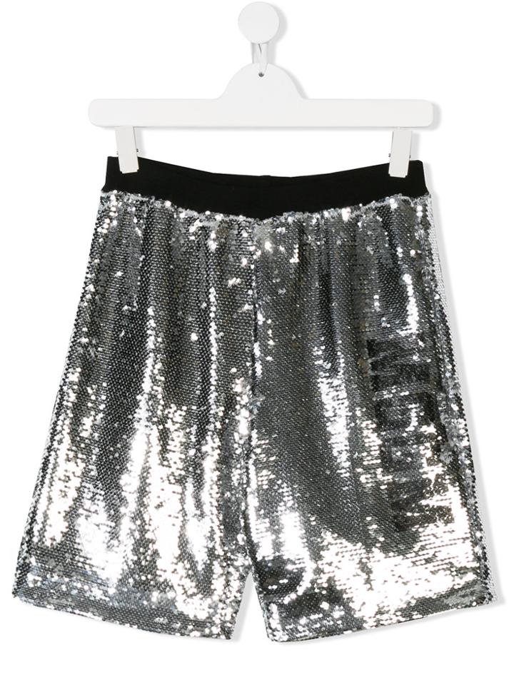 Msgm Kids Teen Sequined Shorts - Grey