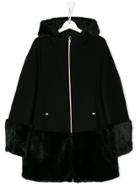 Herno Kids Faux Fur Trim Hooded Coat - Black