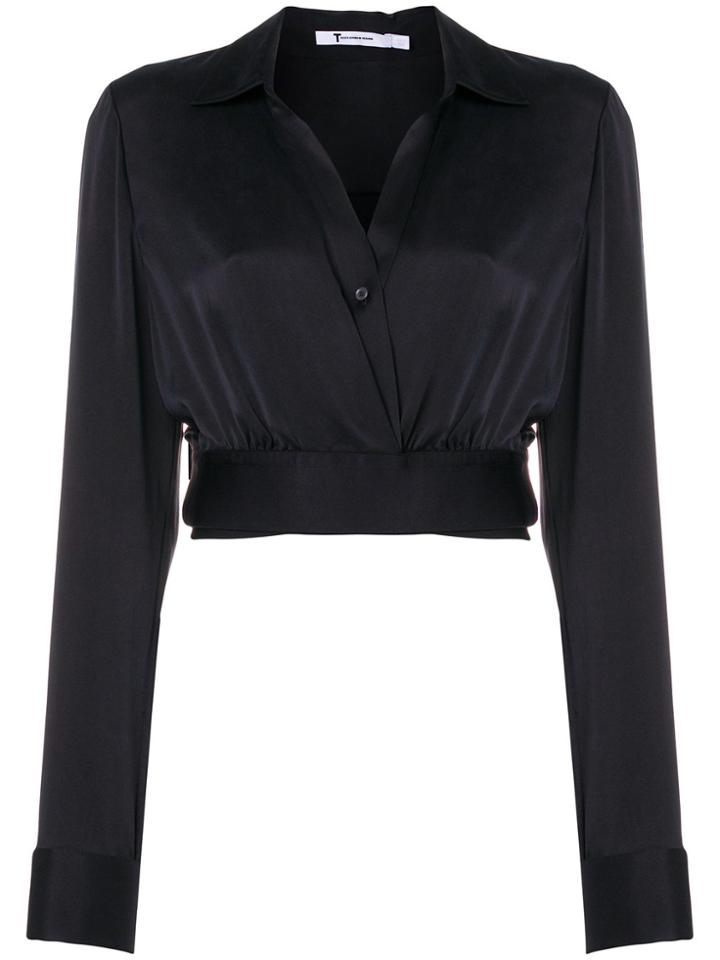 T By Alexander Wang Long Sleeve Wrap Blouse - Black
