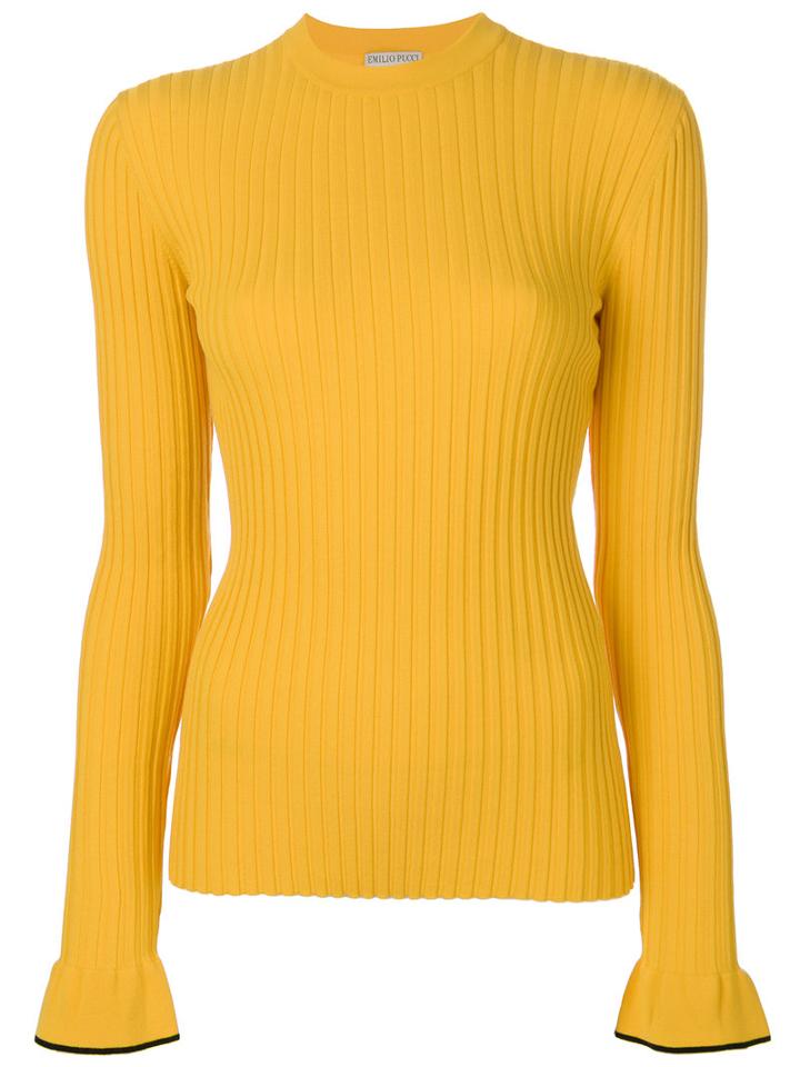 Emilio Pucci - Ribbed Slim-fit Jumper - Women - Polyester/viscose - S, Yellow/orange, Polyester/viscose