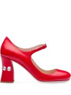 Miu Miu Embellished Slanted Heel Pumps - Red