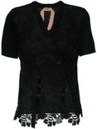 No21 Embroidered V-neck Blouse - Black