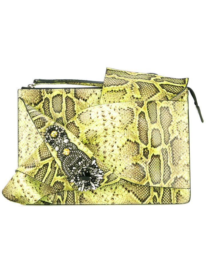 No21 - Python Skin Effect Clutch Bag - Women - Leather/acrylic/metal/glass - One Size, Yellow/orange, Leather/acrylic/metal/glass