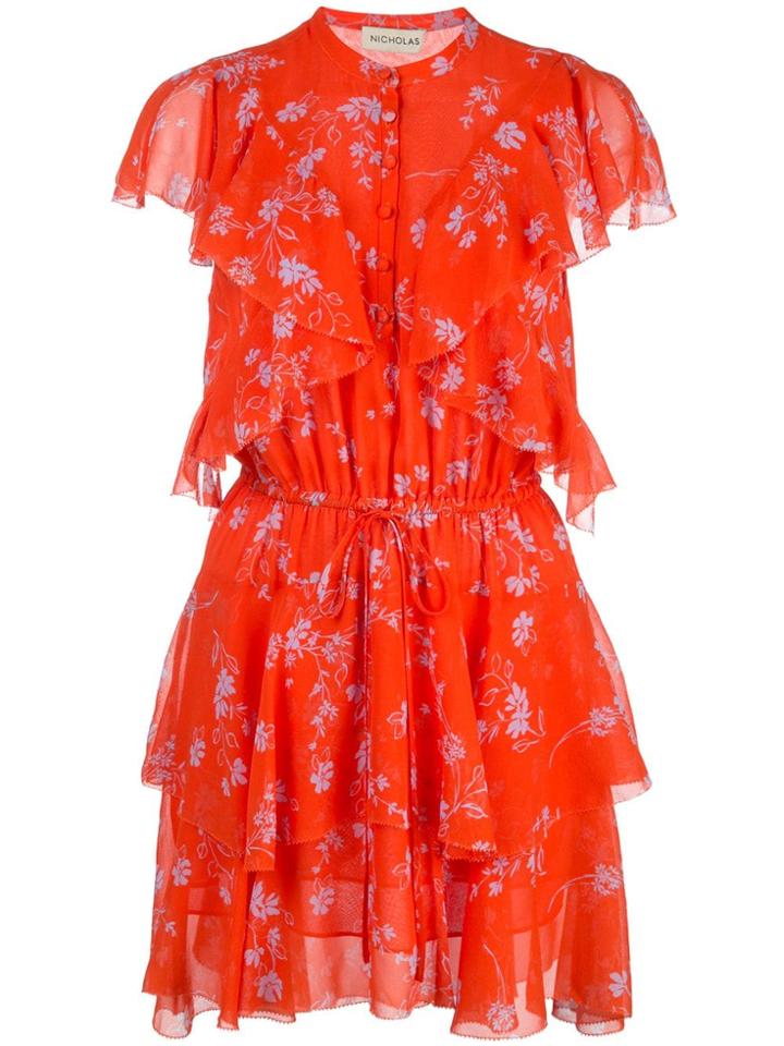 Nicholas Floral Print Ruffle Mini Dress - Orange
