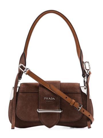 Prada Brown Manuelle Suede Shoulder Bag