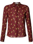 Alice+olivia Bird Print Shirt, Women's, Size: Small, Red, Silk/spandex/elastane