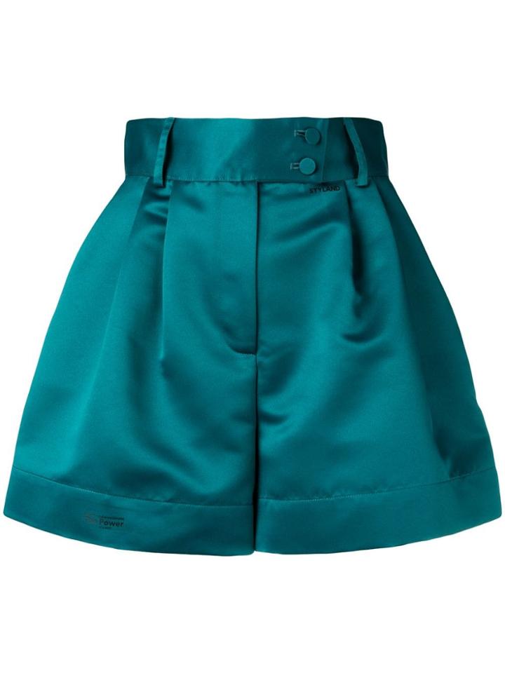 Styland Flared High-waisted Shorts - Green