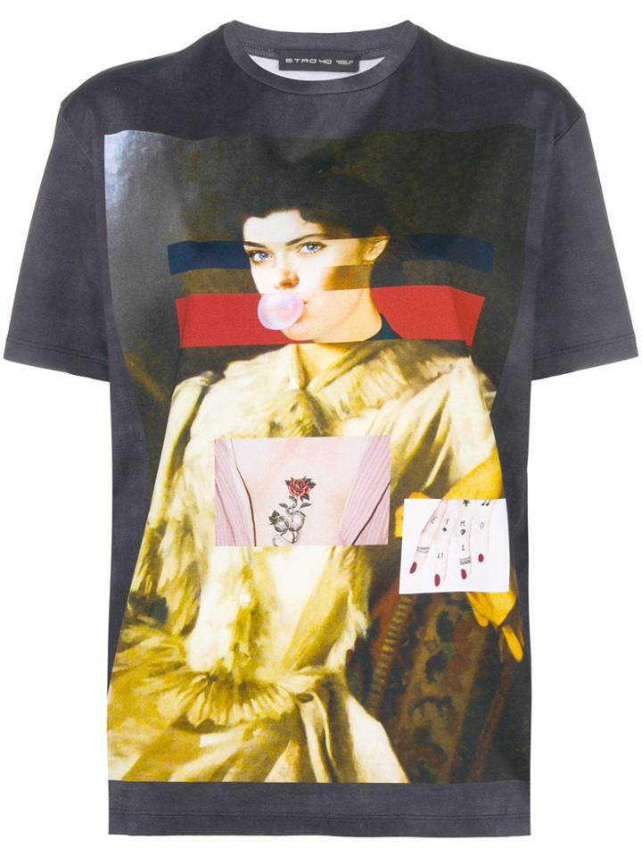 Etro Portrait Print T-shirt - Grey