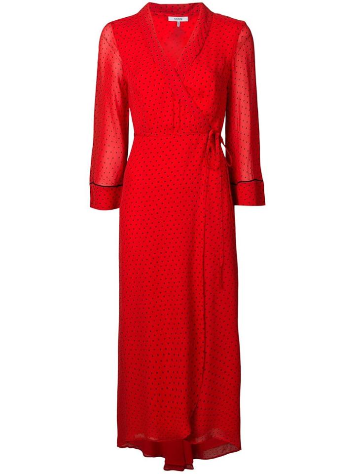 Ganni Polka-dot Wrap Dress - Red