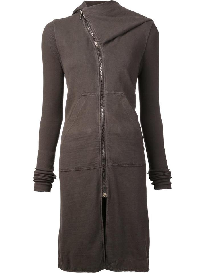 Rick Owens Drkshdw Zipped Hooded Mid Coat, Women's, Size: Large, Grey, Cotton