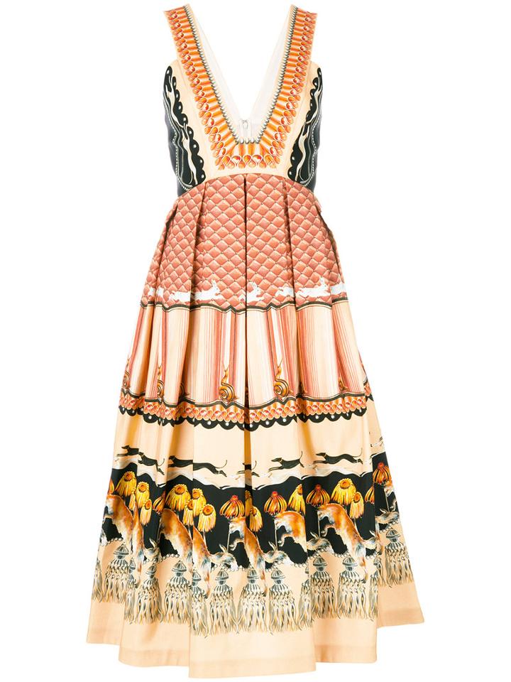 Temperley London - Pleated Trim Dress - Women - Silk/cotton/viscose - 10, Yellow/orange, Silk/cotton/viscose