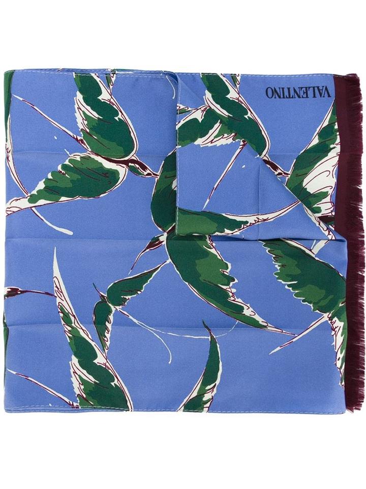 Valentino Bird Print Scarf, Men's, Blue, Silk