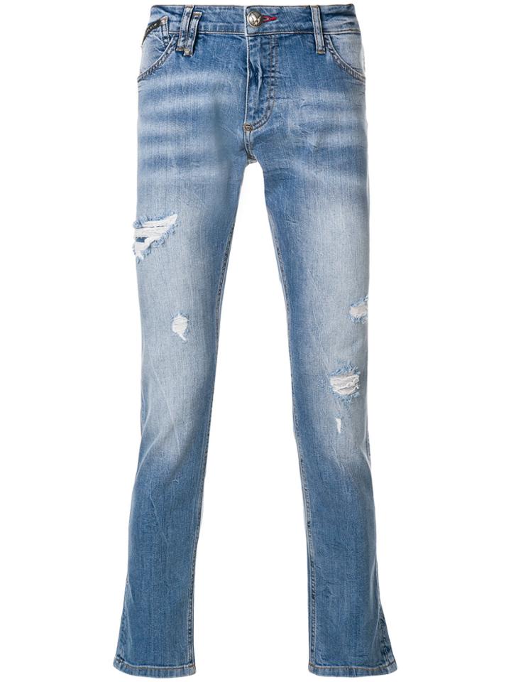 Philipp Plein Distressed Super Straight-cut Jeans - Blue