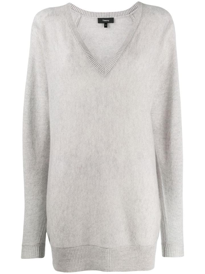 Theory Long V-neck Jumper - Grey