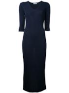 Estnation - V-neck Knitted Dress - Women - Silk/lyocell/rayon - 38, Blue, Silk/lyocell/rayon