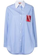 No21 Appliqué Insert Striped Shirt - Blue