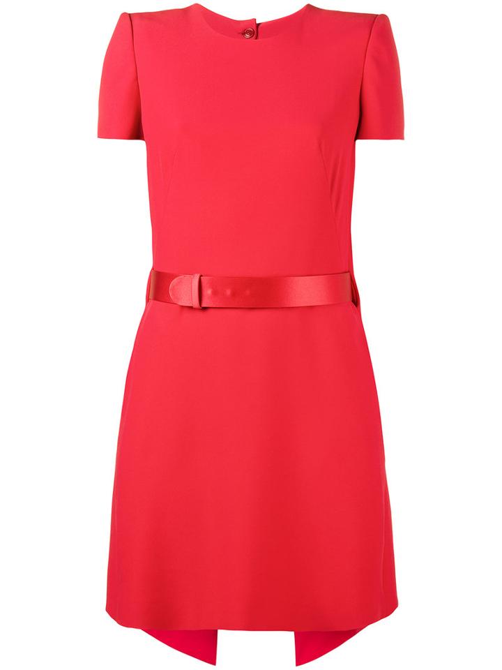 Alexander Mcqueen - Short Sleeve Mini Dress - Women - Silk/calf Leather/acetate/viscose - 40, Red, Silk/calf Leather/acetate/viscose