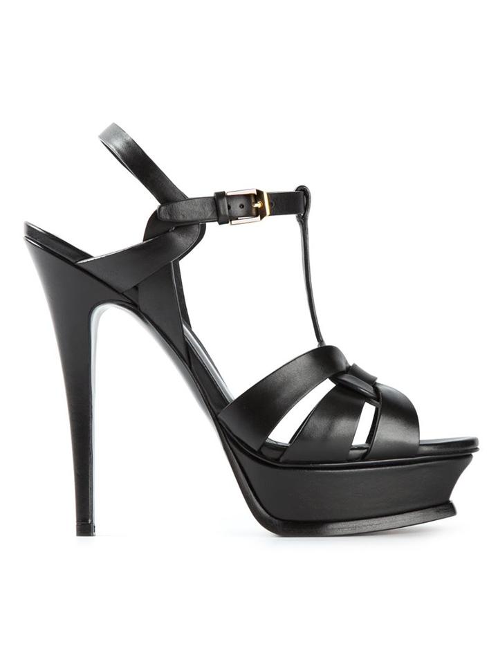 Saint Laurent Tribute Sandals, Women's, Size: 40.5, Black, Calf Leather
