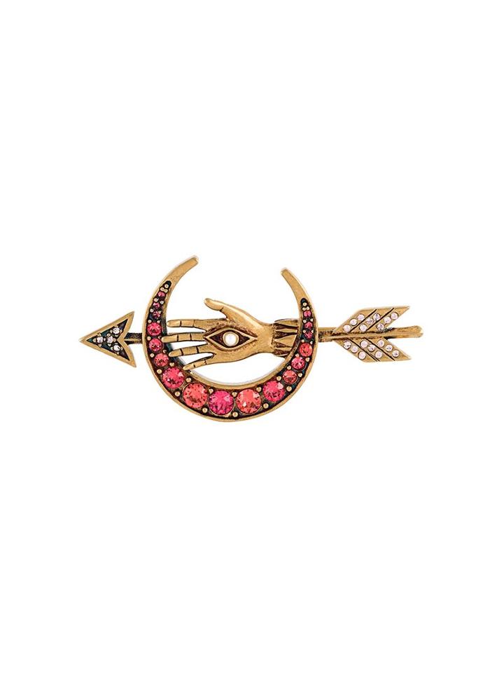 Alexander Mcqueen Arrow And Moon Brooch, Women's, Metallic