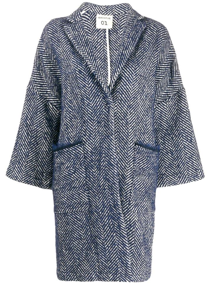 Semicouture Chevron Pattern Coat - Blue