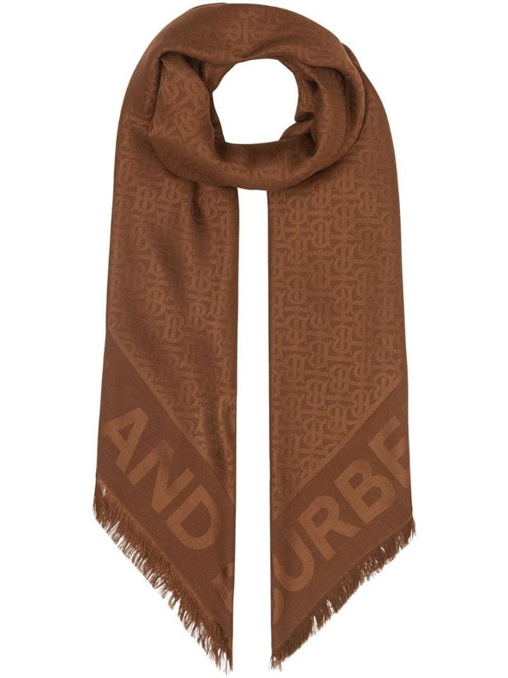 Burberry Monogram Silk Wool Jacquard Large Square Scarf - Brown