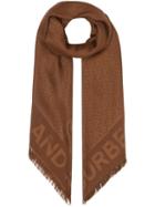 Burberry Monogram Silk Wool Jacquard Large Square Scarf - Brown