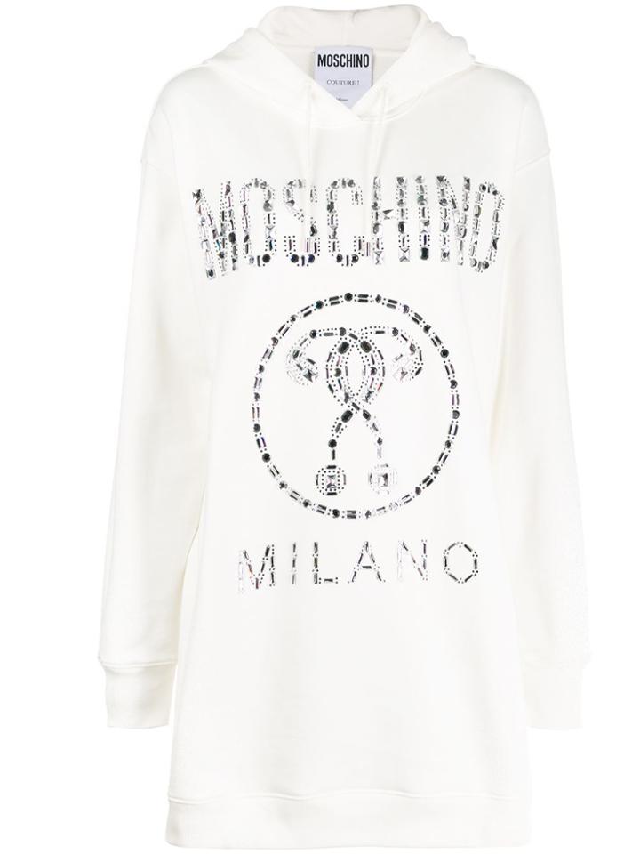 Moschino Logo Oversized Hoodie Dress - White