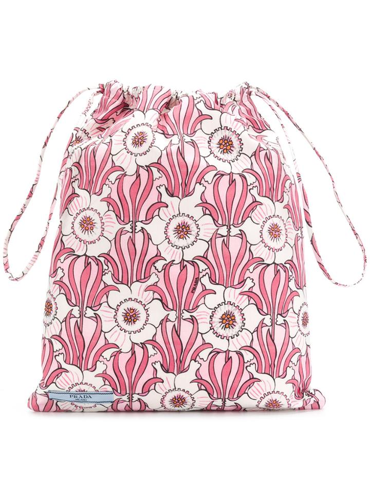Prada Floral-print Drawstring Bag - Pink & Purple