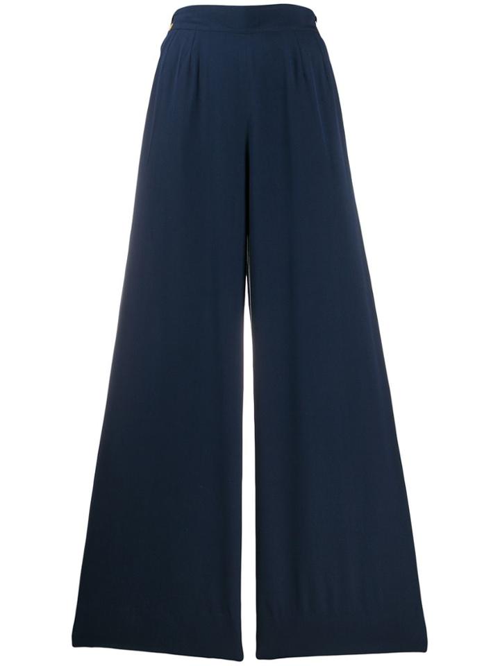 Chanel Pre-owned 1990s Silk Side-buttoned Wide-legged Trousers - Blue