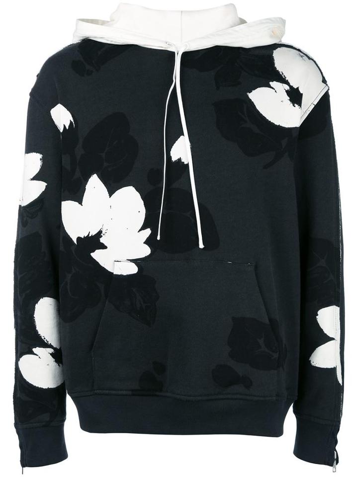 3.1 Phillip Lim Floral Pattern Hoodie, Men's, Size: Small, Black, Cotton