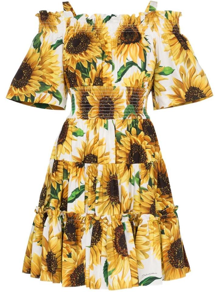 Dolce & Gabbana Sunflower Print Off-the-shoulder Dress - Multicolour