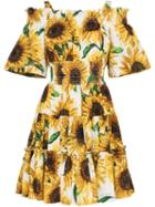 Dolce & Gabbana Sunflower Print Off-the-shoulder Dress - Multicolour
