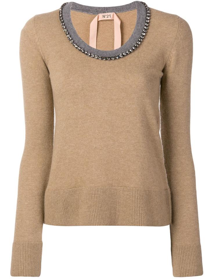 No21 Embellished Neck Jumper - Neutrals