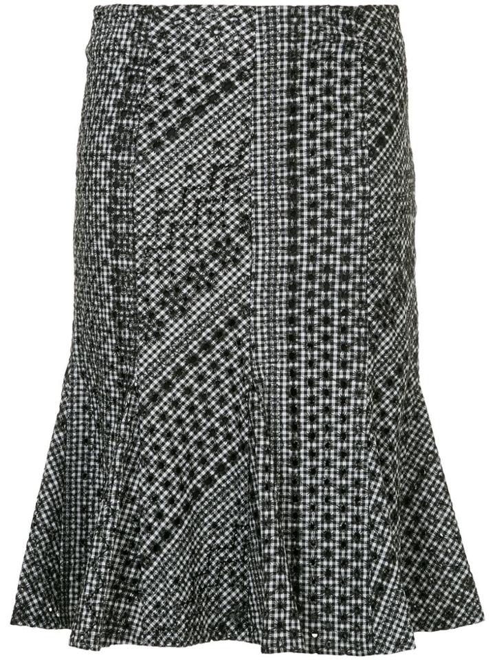 Ck Calvin Klein Gingham Ruffle Hem Midi Skirt - Black