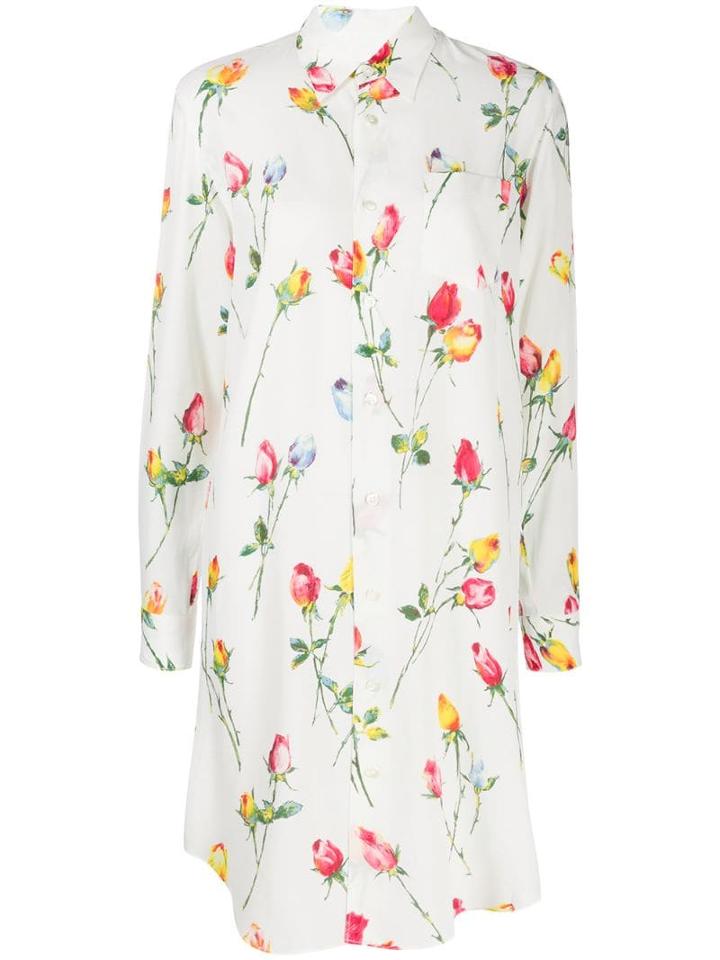Junya Watanabe Rose Print Shirt Dress - White