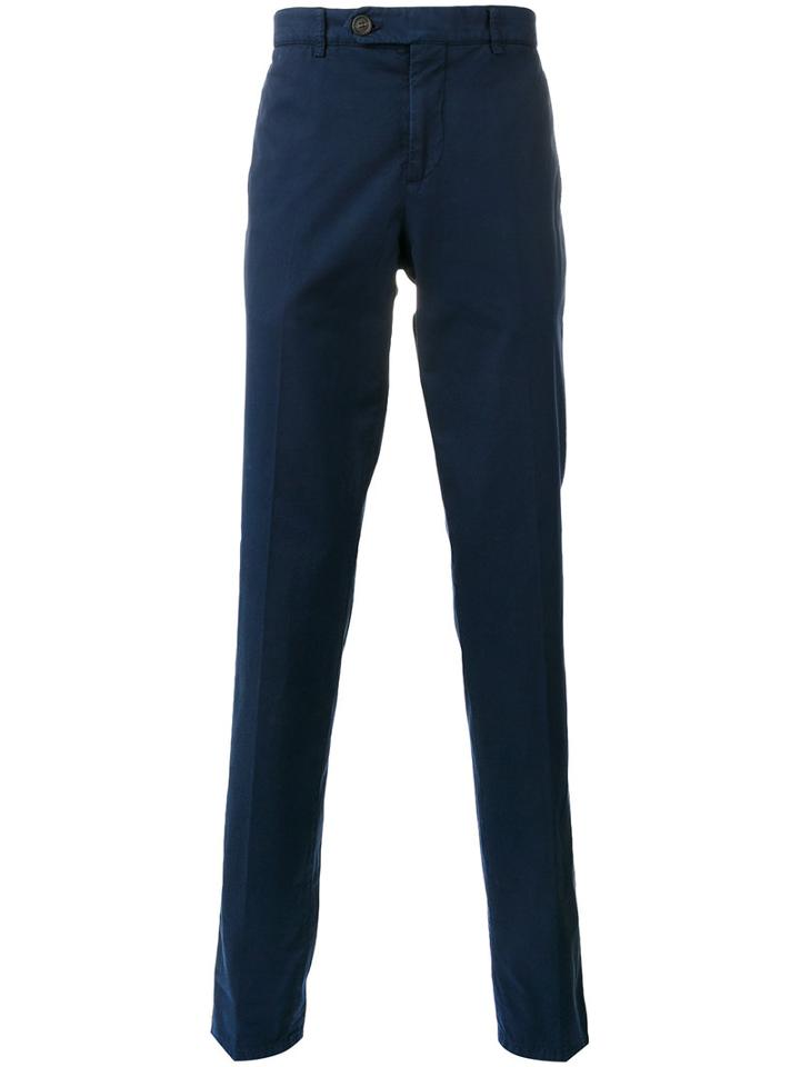 Brunello Cucinelli High-rise Slim Trousers, Men's, Size: 54, Blue, Cotton