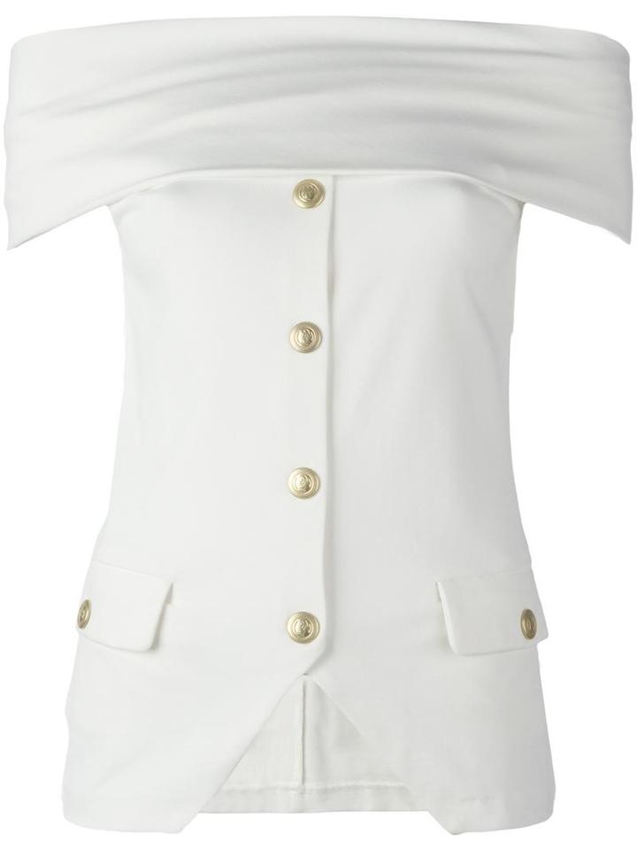 Pierre Balmain Off The Shoulder Blouse, Women's, Size: 38, White, Elastodiene/polyester/viscose