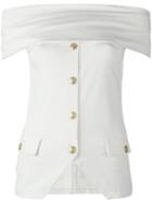 Pierre Balmain Off The Shoulder Blouse, Women's, Size: 38, White, Elastodiene/polyester/viscose